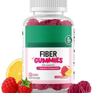 Fiber Gummies for Digestive Health & Regularity – Raspberry Lemon Flavor – No Sugar Added & Vegan – Natural Chicory Root Prebiotic Fiber – Daily Gummy for Adults, Women & Men – 60CT